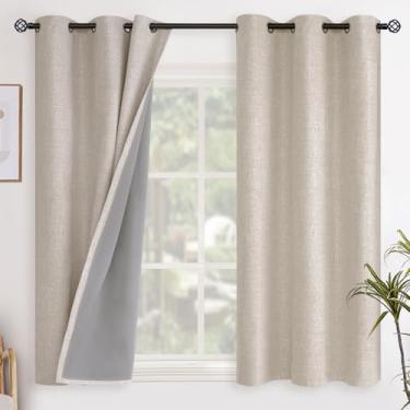 Imagem de YoungsTex Cortinas blackout de linho curtas de aveia 101 cm de comprimento para cozinha, quarto, cortinas de janela com bloqueio de luz total com ilhós, isolamento térmico para banheiro, sala de estar