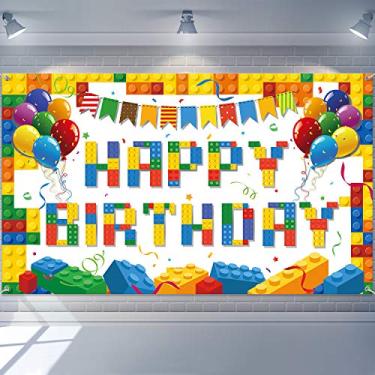 Imagem de Blocos de montar coloridos de cenário de aniversário, pano de fundo para fotografia, aniversário, decorações de festa de aniversário infantil, blocos de construção, artigos de festa temática, para fotos de decorações de