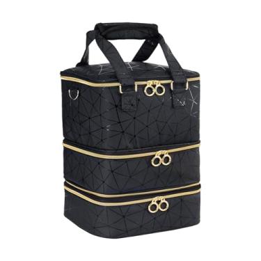 Imagem de harayaa Estojo para transporte de esmaltes, bolsa para cosméticos, bolsa, caixa de armazenamento de 3 camadas, porta-esmaltes portátil, estojo de maquiagem