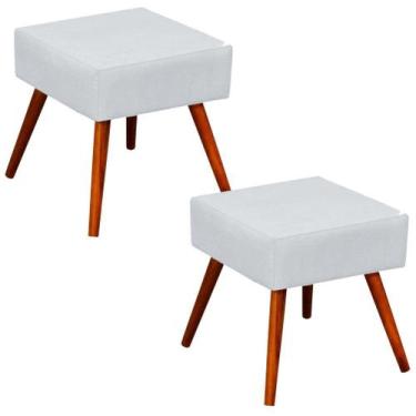 Imagem de Kit 02 Puffs Banqueta Decorativa com Pés Palito Lívia Sintético Branco
