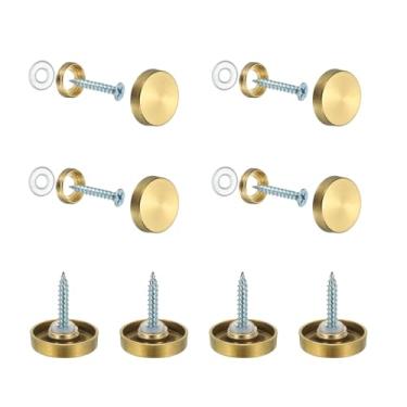 Imagem de YELARXI Parafusos de espelho 304 tampas decorativas de aço inoxidável fixadores de pregos, acabamento escovado de 22 mm adequado para ferragens de publicidade de sinal de espelho (8 peças, ouro)