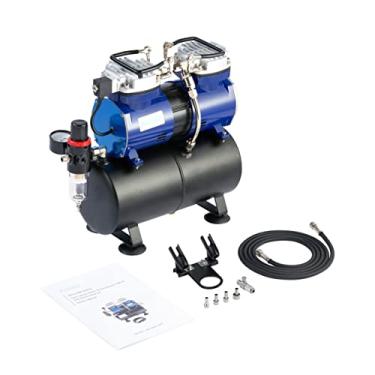 Imagem de Hseng Compressor de ar de baixo ruído de 1/3 HP (47db), com tanque de armazenamento de ar de 3,5 L para aerografia azul escuro