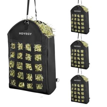Imagem de HDYEGY Pacote com 4 sacos de feno para cavalos, bolsa de feno resistente com design de redes de feno dianteiras, bolsa de alimentação de cavalo com grande abertura para cavalos, cabras, burros e