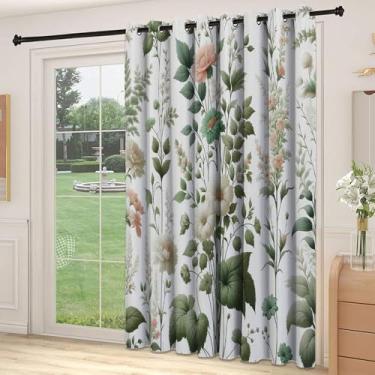 Imagem de Divisória de parede de cortina divisória de sala verde, temática vintage de fazenda floral com folhas de selva em pano de fundo simples, cortinas largas isoladas/cortinas de quarto (painel único), L