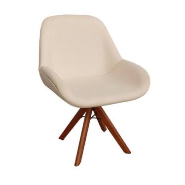 Imagem de Poltrona Base Giratória Madeira Lisa Pandora - Zari Decor, Linho Cru