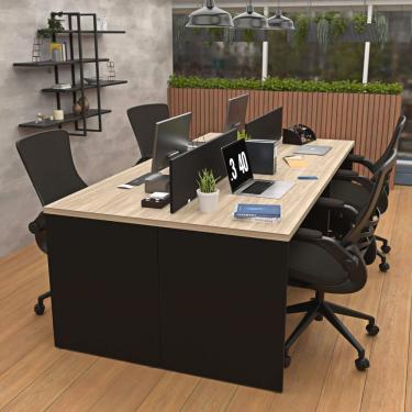 Imagem de Estação De Trabalho Mesa Plataforma Escritório 1200x600 4 Lugares Carvalho - Preto