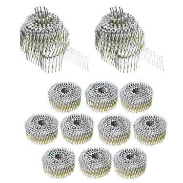 Imagem de TINVHY Pregos de revestimento de bobina de arame agrupados de 5,5 cm x 0,092 cm, cabeça redonda completa de 15 graus, haste de anel, galvanizado a quente, 3600 unidades