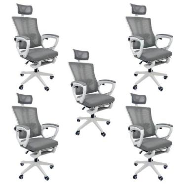 Imagem de Kit 5 Cadeiras de Escritório Presidente Executiva Oficial Paris Cinza 