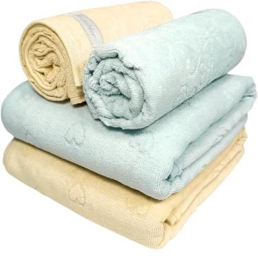 Imagem de Jogo de Toalhas Banhão Gigante Dohler Romance Coração Borboletas 100% Algodão Aveludada 4Pçs (Bege/Verde)