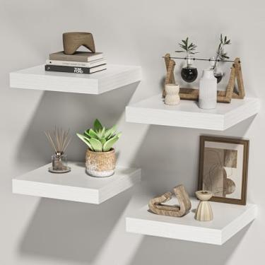 Imagem de FLYJOE Prateleiras quadradas flutuantes para parede, 25,4 cm L x 25,4 cm P x 3 cm A, pequenas prateleiras de madeira montadas na parede com suportes invisíveis para sala de estar, quarto, banheiro