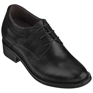 Imagem de Calden sapato masculino invisível com elevação de altura – cadarço de couro preto Oxford leve formal – 10 cm mais alto – K59510, Preto, 10