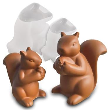 Imagem de Wehous 2 peças de moldes de silicone de esquilo, moldes de animais fofos 3D para fundição de resina epóxi, molde de concreto de resina de outono bolota de esquilo, molde de exibição exclusivo