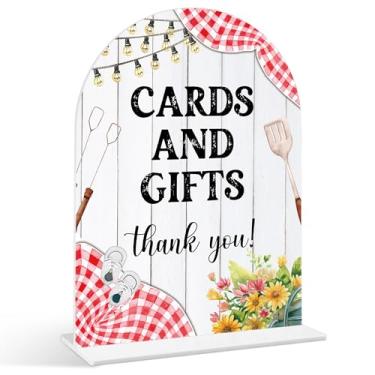 Imagem de Placa de cartões e presentes - Placa de chá de bebê para churrasco, 1 pacote de placa de acrílico com suporte, decoração de mesa de festa reveladora de gênero, suprimentos de chá de bebê no quintal