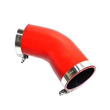 Imagem de TMKOOL Mangueira de silicone acoplador de cotovelo de 4 camadas reforçado de 8,9 cm ID 45 graus com braçadeira de parafuso T de aço inoxidável (3,5" VERMELHO)