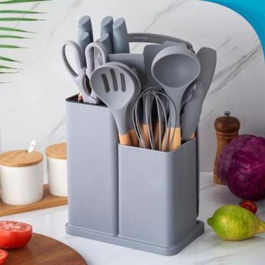 Imagem de Utensílio de Cozinha com Faca Tábua Original Silicone 19 Peças - Riber