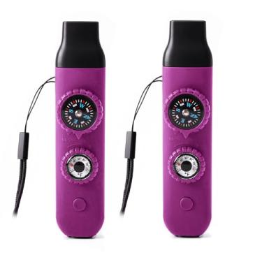 Imagem de Apito de segurança de sobrevivência de emergência, apito para crianças com cordão, bússola, termômetro, ideal para caiaque, passeios de barco, caminhadas, acampamento, escalada (ameixa, 2 peças)