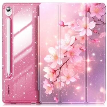 Imagem de INFILAND Capa para Samsung Galaxy Tab S10 FE/ S9 FE 5G 10,9 polegadas/Tab S9 11 polegadas com suporte para caneta S, capa fofa com glitter com parte traseira transparente brilhante [despertar/hibernar