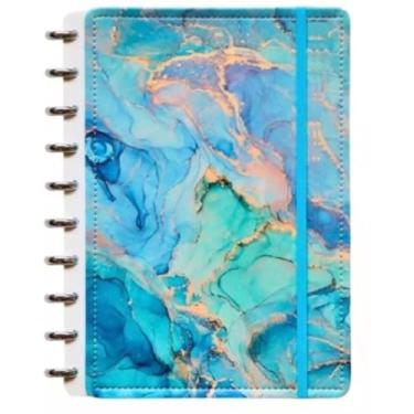 Imagem de Caderno de Discos Inteligente, Médio B5, Marbled Blue, 190x255mm, Capa Dura em Couro, 80 folhas pautadas