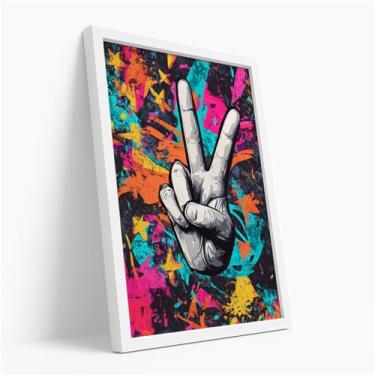 Imagem de Quadro Decorativo Mão Paz Grafite Fundo Colorido Arte Urbana Estilo Jovem Vibrante Criativo Parede Moderna Com Moldura