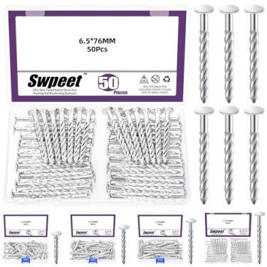 Imagem de Swpeet Kit de unhas torcidas de fio galvanizado de 6,5 x 76 mm, prego de parede de concreto 304 pregos de cimento de aço inoxidável galvanizados para marcenaria