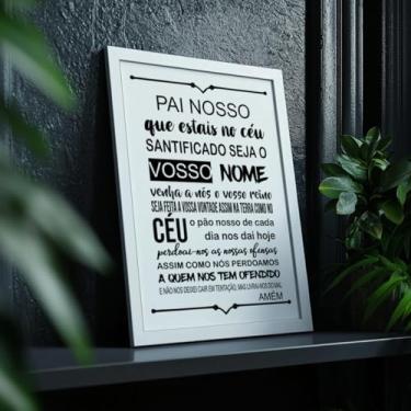 Imagem de Quadro Decorativo Pai Nosso Com Moldura Oração Cristã Bíblia Fé Versículo Religioso Arte Tipográfica Parede Moderna Devocional