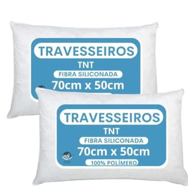 Imagem de Travesseiros TNT Fibra Siliconada, 70cm x 50cm, Antialérgico e Antimicrobial, Macio Confortável, Conjunto com 2 Unidades, Branco