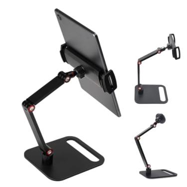 Imagem de Suporte para Tablet Notebook Monitor Portátil Celular De Mesa Base 360° Giratório em Alumínio Pedestal e Braço Articulável 2in1 Magnético Clipe Ajustável Universal Para iPad iPhone 4 a 17.3”