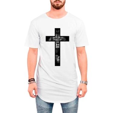 Imagem de Camisa Longline Masculina Oversized Estampa Leão Fé Cruz-Masculino