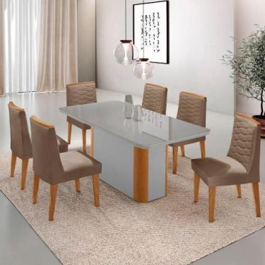 Imagem de Mesa De Jantar Isadora 180cm Tampo Mdf Vidro Com 6 Cadeiras Veludo Cap