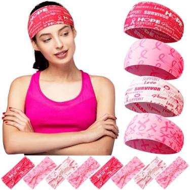 Imagem de Janinka 16 faixas de cabelo femininas para conscientização do câncer de mama, fita rosa, elástica, esperança, fé, absorção de suor, elástico para ioga, corrida, exercício, esportes, treino