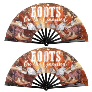 Imagem de DUONITITI Botas no chão Leque de mão dobrável grande Western Clack Rave Fãs para dança em linha, festa, decoração, festival (marrom, 33 cm)