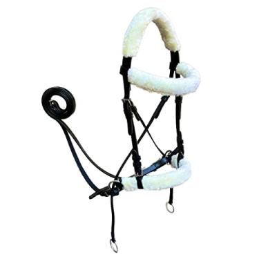 Imagem de Crossover de couro inglês genuíno | Freio de cavalo sem bits Crossunder | Lã sintética supermacia de alta densidade | Headstall com rédeas | (pônei, marrom oleado)