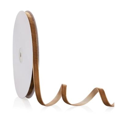 Imagem de Fita de veludo cáqui escuro 1/10.2 cm x 20 jardas, fita de Natal perfeita para decoração de guirlanda de árvore de Natal, enfeites de artesanato artesanal, embrulho de presente e fabricação de laços