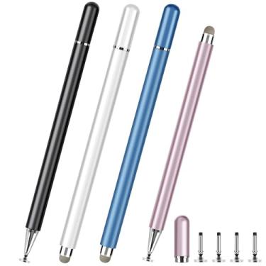 Imagem de Canetas Stylus para telas sensíveis ao toque, 4 peças Stylus de disco de alta precisão com tampa magnética, caneta Stylus 2 em 1 compatível com iPhone, iPad Pro, Mini, Air e tablets Samsung