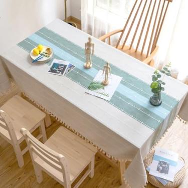 Imagem de KAIJIE Toalha de mesa retangular de algodão e linho, moderna, minimalista, quadriculada, decoração listrada de quatro cores, capa de mesa lavável para festa, piquenique, jantar, 100 x 160 cm