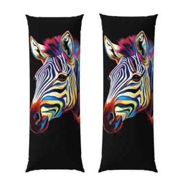Imagem de Capa de travesseiro corporal com zíper oculto, fronha longa de microfibra macia e respirável para travesseiro corporal, zebra colorida em fundo preto, capas de travesseiro para cama de presente de