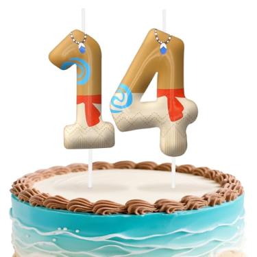 Imagem de Velas de aniversário número 14 do Havaí, topo de bolo com tema de ilha para meninos e meninas, decorações de aniversário, suprimentos de festa, velas com números para decoração de festa
