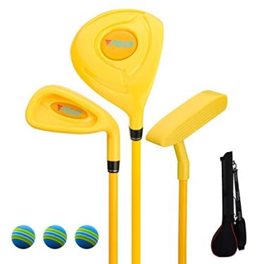 Imagem de PGM Conjunto de taco de golfe infantil - pode bater bolas reais, 3 peças de tacos incluem madeira, ferro e putter, ótimo para meninos e meninas iniciantes, conjunto de treinamento instrucional