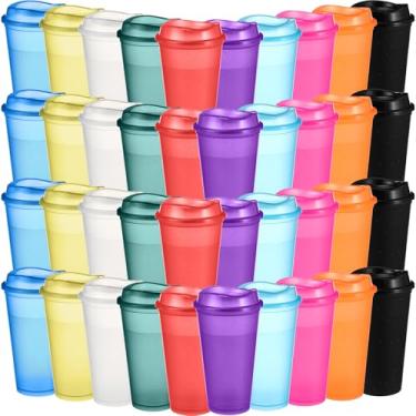 Imagem de Skylety Pacote com 80 xícaras de café reutilizáveis com tampas, copos de plástico de 473 ml com tampas, reutilizáveis para bebidas quentes e frias, lavável na máquina de lavar louça, lavável no