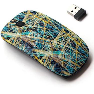 Imagem de Mouse sem fio de 2,4 G com design de padrão fofo para todos os laptops e desktops com nano receptor - textura verde azul amarela