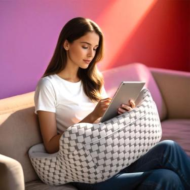 Imagem de PARTNERJOY Almofada de leitura, almofada de laptop para colo, mesas de colo para adultos, jogos, almofadas de espuma viscoelástica para ler, trabalhar, jogar e escrever no chão do sofá