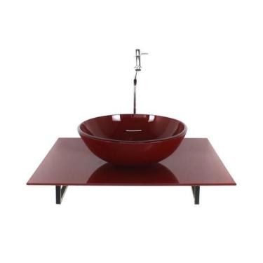 Imagem de Kit Cuba Vidro Redonda Tampo 60Cm Vermelho Cereja Full E - Cubas E Gab