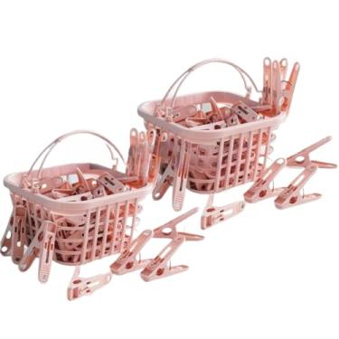 Imagem de Kit Cestinho Com 60 Prendedores Pregadores de Roupas Lavanderia Varal(2 ROSAS)