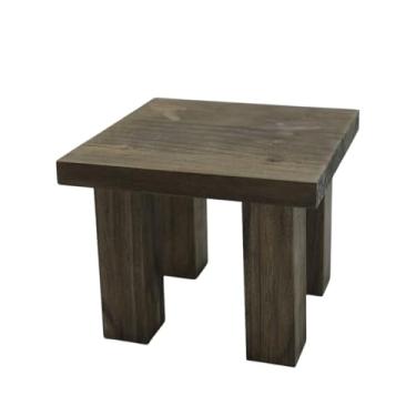 Imagem de Mini mesa de cabeceira para recém-nascidos para fotografia, feita à mão, mesa de canto quadrada de madeira rústica, suporte de estúdio para fotógrafos profissionais, sessões de sessão de fotos de bebê