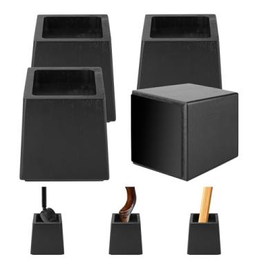 Imagem de Alpeir Elevadores de cama de madeira resistentes, suporte de carga de 1000 kg, pacote com 4 extensores de altura da perna para sofá, dormitório, sofá, mesa, cadeira de mesa, preto, 8,9 cm A (interior