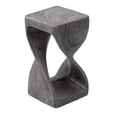 Imagem de COSIEST Mesa lateral de concreto para ambientes externos, mesa de canto quadrada torcida com grão de madeira sintética impermeável, resistente a intempéries e durável para jardim, varanda, deck