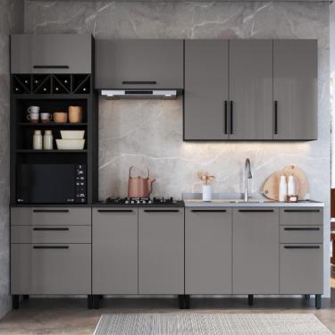 Imagem de Cozinha Modulada Completa Fidelitá Mônaco 5 Peças 270cm 11 Portas 4 Gavetas Sem Tampo Chumbo/titânio