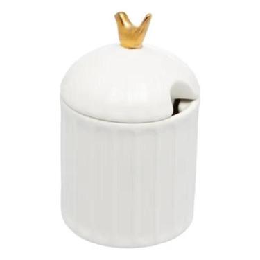 Imagem de Açucareiro de Cerâmica Colibri com Colher e Tampa Wolff, Branco