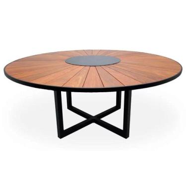 Imagem de Mesa de Jantar Redonda 1,50m Zurick Tampo Madeira Centro Giratório Alu