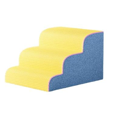 Imagem de MotiveTech Escadas para Cães, Rampas, Escada para Animais de Estimação, Degraus para Animais de Estimação, Cama Alta Interna, Escalada, Base Estável E Antiderrap, Azul Amarelo